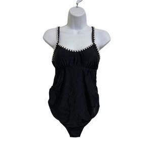 Cupshe NWT Black One Piece Swimsuit Crochet Trim‎ Open Back Resort Cruise Small